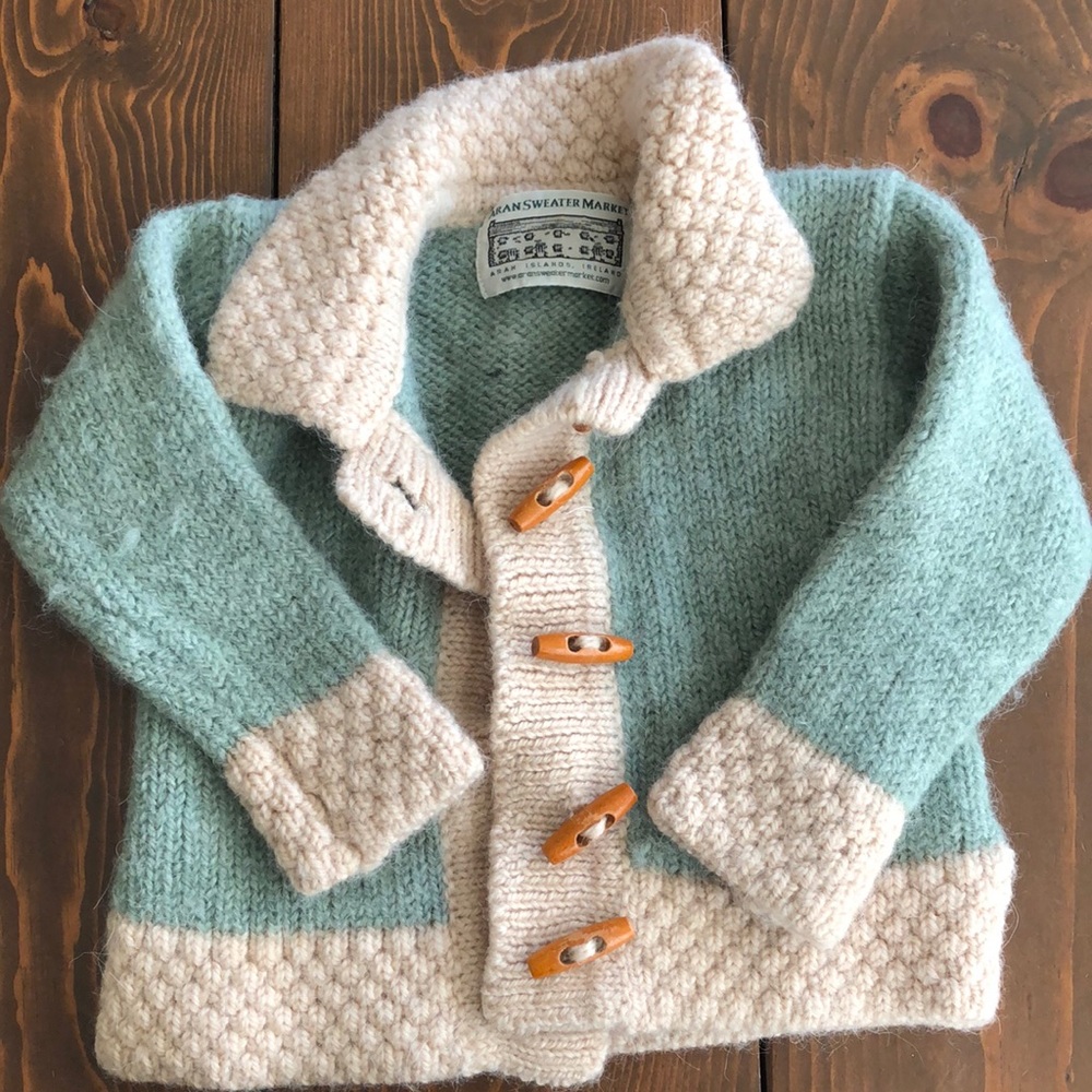 Aran Sweater Company Toddler Sweater M Sage Cream Cardigan Toggle Sweater